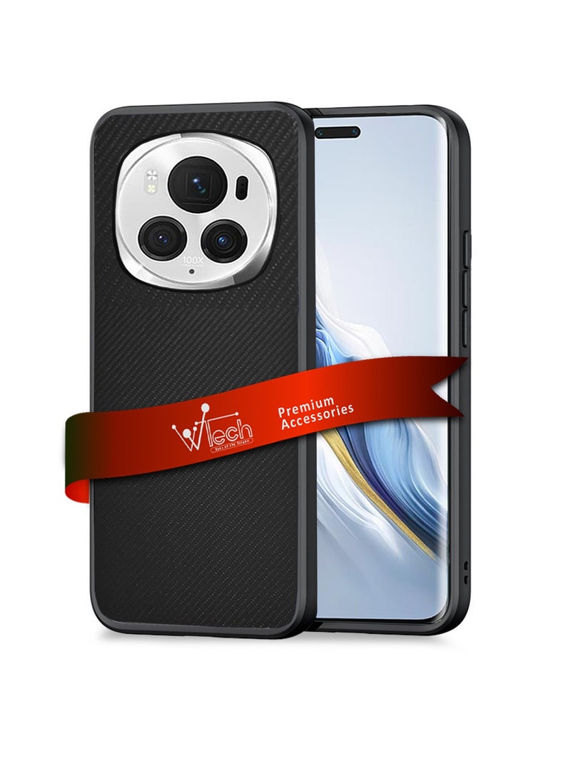 Wtech Honor Magic6 Pro 5G 2024 Silicone Hard Back Fabric Texture Side TPU Case Cover Black  - Image 1