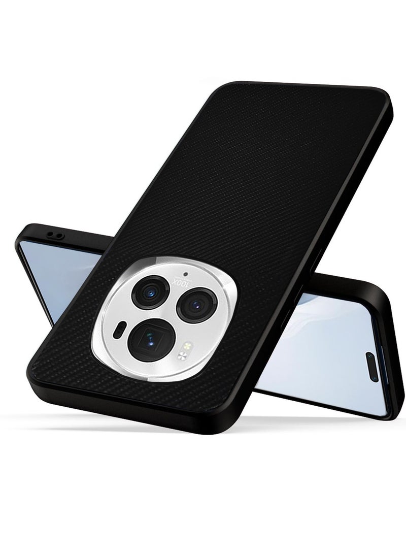 Wtech Honor Magic6 Pro 5G 2024 Silicone Hard Back Fabric Texture Side TPU Case Cover Black  - Image 2