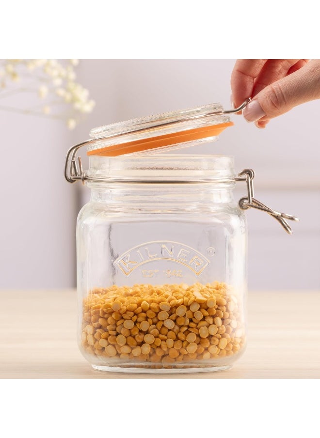 Kilner Kilner Square Glass Clip Top Preservation Storage Jar, 1 Litre  - Image 3