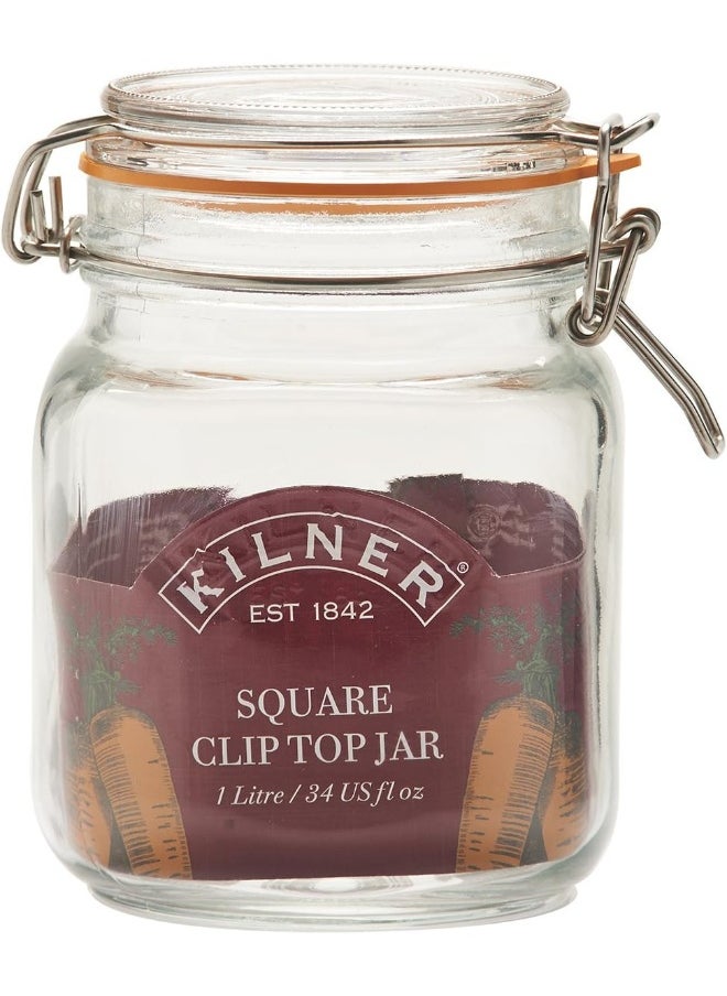 Kilner Kilner Square Glass Clip Top Preservation Storage Jar, 1 Litre  - Image 5