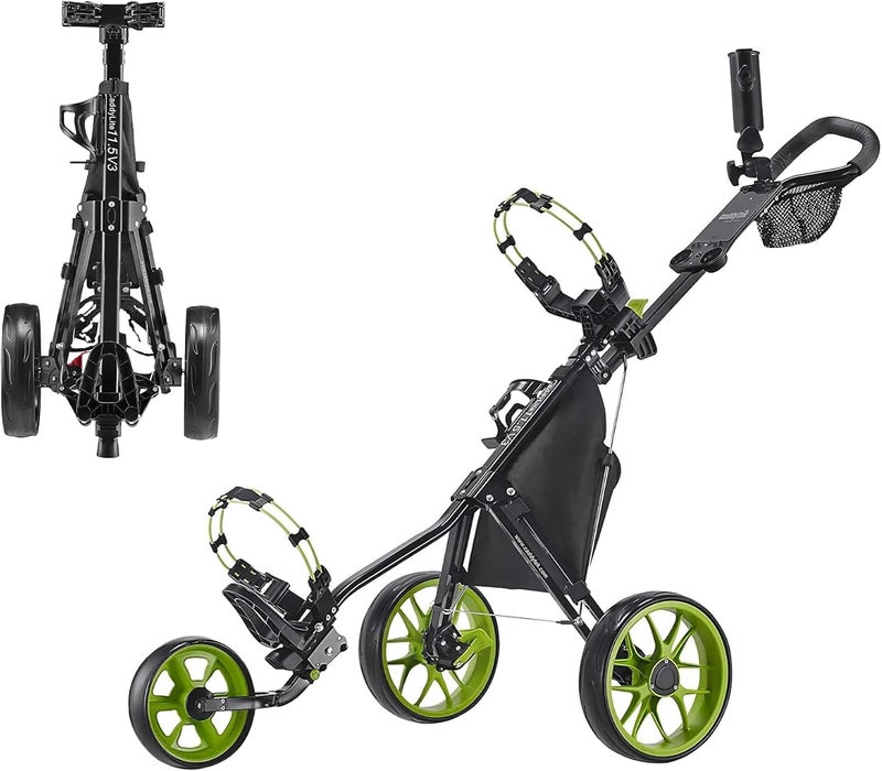 Caddytek CaddyLite 11.5 V3 Golf Push Cart - Lightweight Aluminum 3-Wheel Foldable Golf Bag Cart with Quad-Fold Frame, EVA Wheels, Adjustable Handle, Foot Brake, Mesh Net, Umbrella & Drink Holder - Image 1