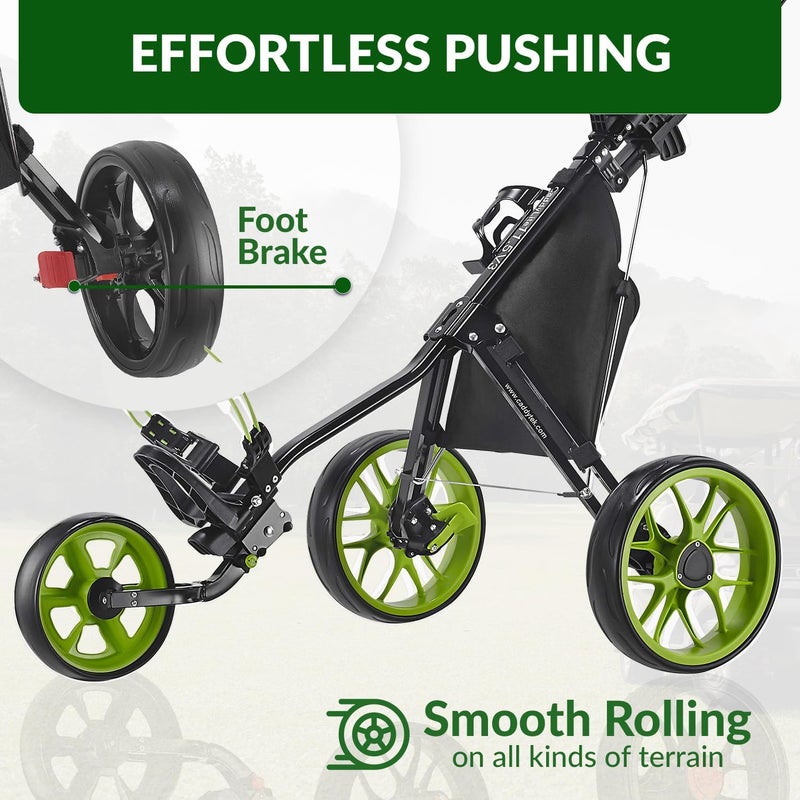 Caddytek CaddyLite 11.5 V3 Golf Push Cart - Lightweight Aluminum 3-Wheel Foldable Golf Bag Cart with Quad-Fold Frame, EVA Wheels, Adjustable Handle, Foot Brake, Mesh Net, Umbrella & Drink Holder - Image 4