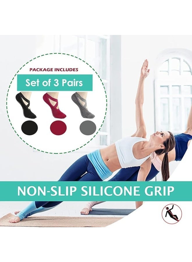 YOGA 3 pairs of women's yoga socks non-slip socks for Pilates, ballet, home and barefoot workouts - Image 2