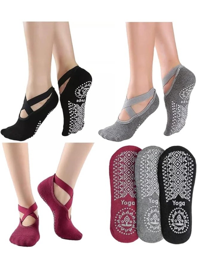 YOGA 3 pairs of women's yoga socks non-slip socks for Pilates, ballet, home and barefoot workouts - Image 1