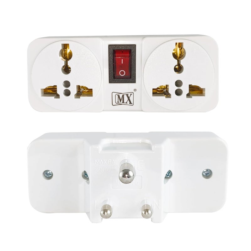 MX 2 Way Multiplug Adapter with Master Switch | 2 Universal Sockets | 6A Power Strip for Home, Office, Travel | Extension Board for Wall Socket (White) - Image 1