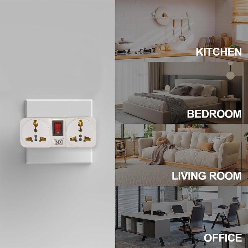 MX 2 Way Multiplug Adapter with Master Switch | 2 Universal Sockets | 6A Power Strip for Home, Office, Travel | Extension Board for Wall Socket (White) - Image 3
