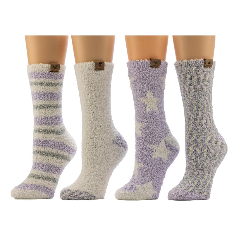 BEARPAW 4 Pair Pack Cozy Super Soft Lounge Socks Multi Pattern Crew Socks, High Rise, One size - Image 1