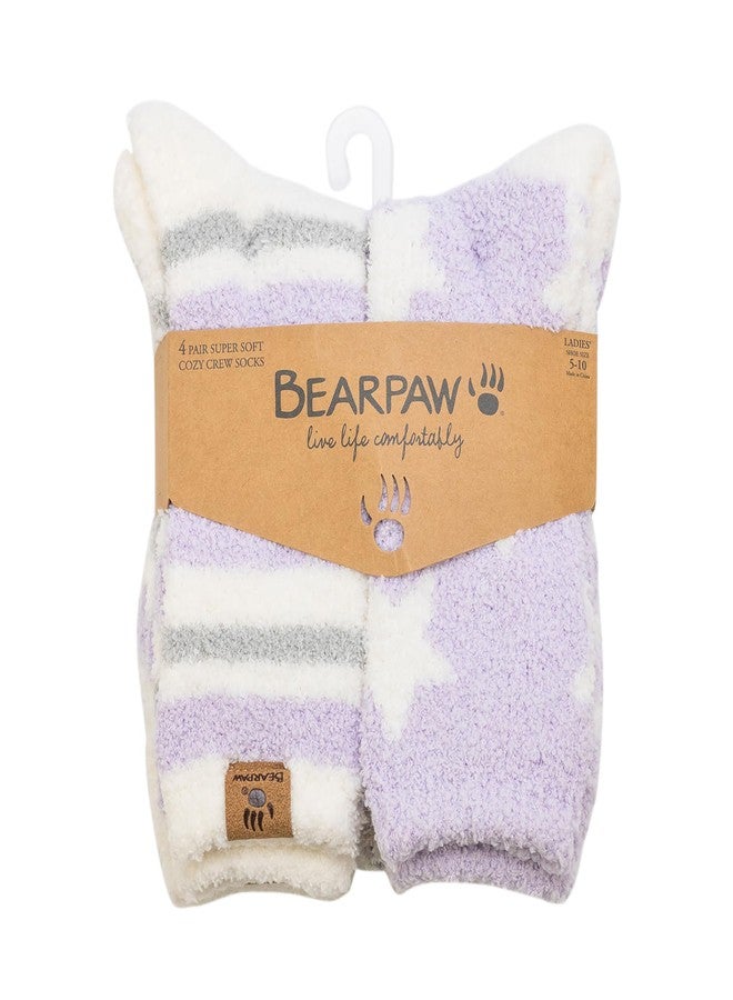 BEARPAW 4 Pair Pack Cozy Super Soft Lounge Socks Multi Pattern Crew Socks, High Rise, One size - Image 4