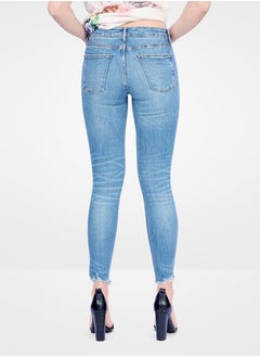 Web Denim Web Denim Light Blue Skinny Stretchable Ripped Bottom Denim Pant  Fashionable Comfort Fit Cotton Jeans With Pockets For Women  - Image 5