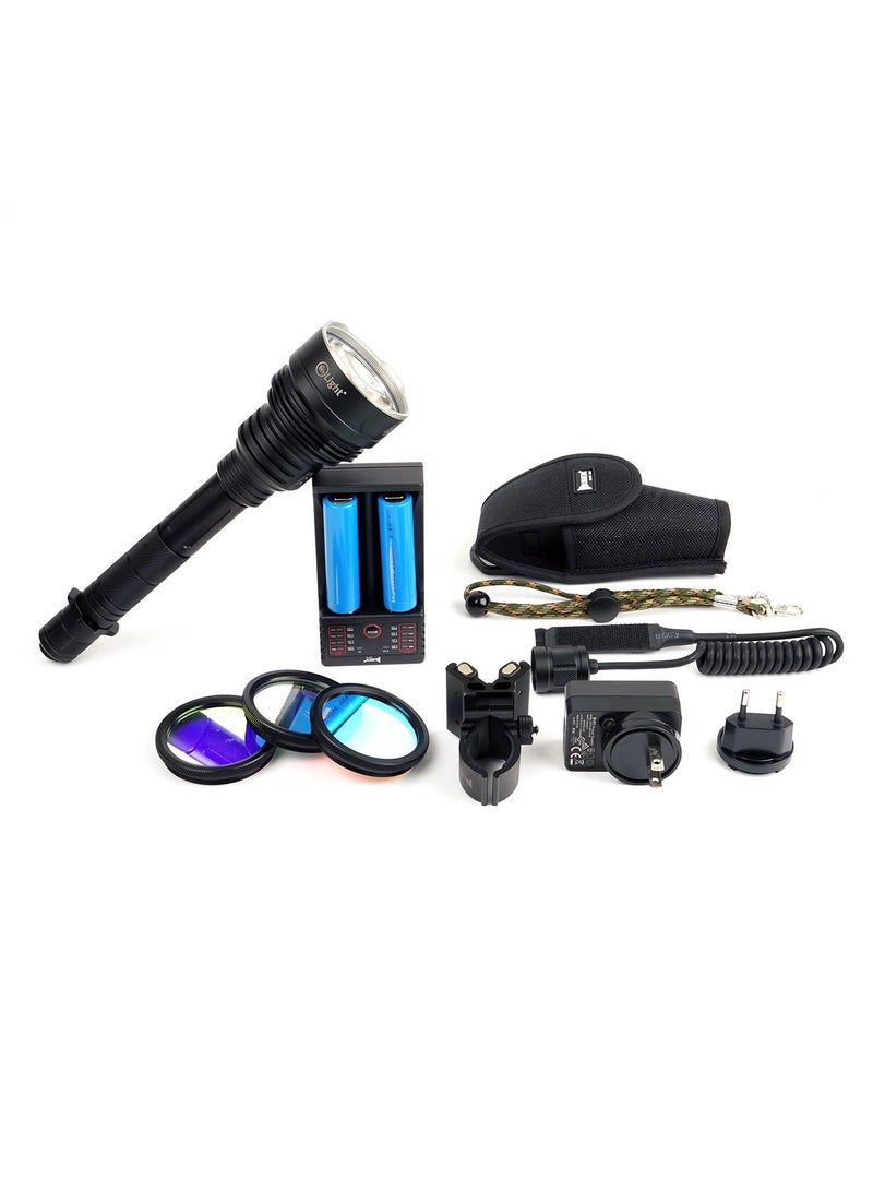 مستر لايت مصباح يدوي لمسافة شعاع طويلة للغاية يمكن أن يصل إلى 1000 متر 1800 لومينز للأوضاع الخارجية والتكتيكية 468H أقصى وقت تشغيل مع محول لون بشاحن مزدوج الفتحة ومجموعة محول - Image 2