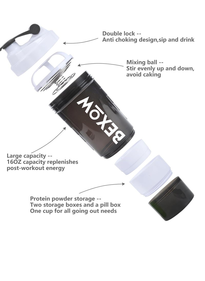 Bexow - Leak-Proof Protein Shaker Bottle 3-Layer Twist Off Design Non-Slip Grip, Bpa-Free Blender Bottle With Supplement And Pill Storage Compartments Perfect For Staying Hydrated - Image 1