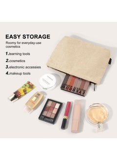 MAGEFY Small Makeup Bag 2 Pcs Corduroy Make Up Bag For Purse Large Capacity Travel Cosmetic Bag For Women Zipper Makeup Pouch For Travelling Preppy Stuff Beige  - Image 2
