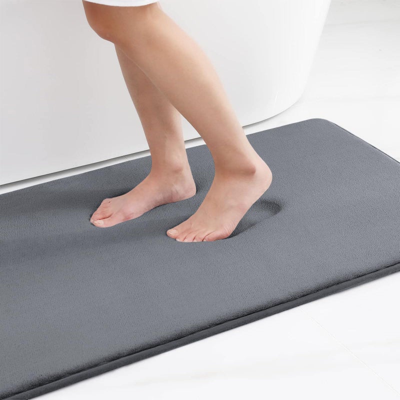 Smiry Memory Foam Bath Mat 36x24 Extra Soft and Absorbent Bathroom Mats Non Slip Washable Carpet for Floor Shower and Tub Dark Grey