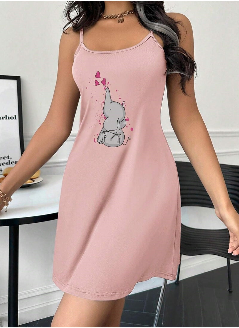 Mesery Sleep Shirt Cotton Thin Strap -Print-Simon  - Image 1