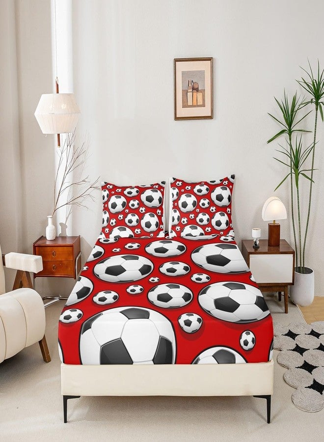 Feelyou Football Bedding Sheet for Girls Boys Children Sports Theme Fitted Sheet Soccer Ball Red Pattern Bed Sheet Set Room Decor Competitive Games Comforter Cover 3D America Football Twin Size 2Pcs - Image 2