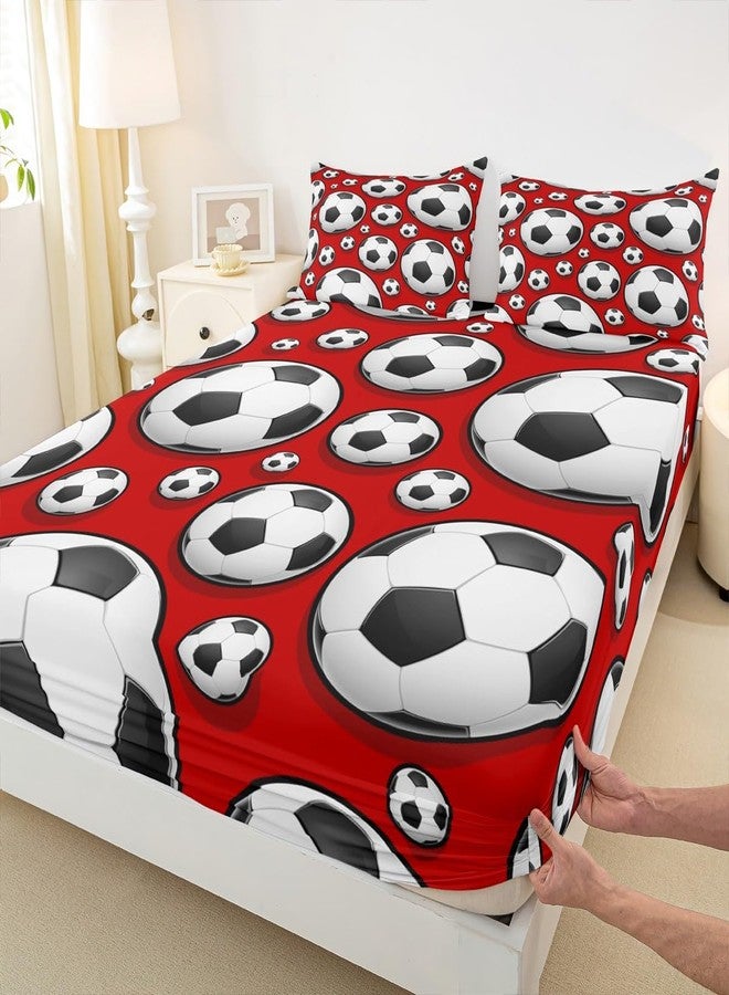 Feelyou Football Bedding Sheet for Girls Boys Children Sports Theme Fitted Sheet Soccer Ball Red Pattern Bed Sheet Set Room Decor Competitive Games Comforter Cover 3D America Football Twin Size 2Pcs - Image 4