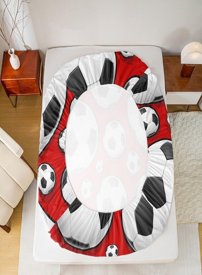 Feelyou Football Bedding Sheet for Girls Boys Children Sports Theme Fitted Sheet Soccer Ball Red Pattern Bed Sheet Set Room Decor Competitive Games Comforter Cover 3D America Football Twin Size 2Pcs - Image 3