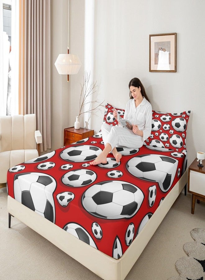 Feelyou Football Bedding Sheet for Girls Boys Children Sports Theme Fitted Sheet Soccer Ball Red Pattern Bed Sheet Set Room Decor Competitive Games Comforter Cover 3D America Football Twin Size 2Pcs - Image 5