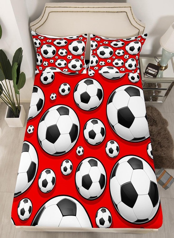 Feelyou Football Bedding Sheet for Girls Boys Children Sports Theme Fitted Sheet Soccer Ball Red Pattern Bed Sheet Set Room Decor Competitive Games Comforter Cover 3D America Football Twin Size 2Pcs - Image 1