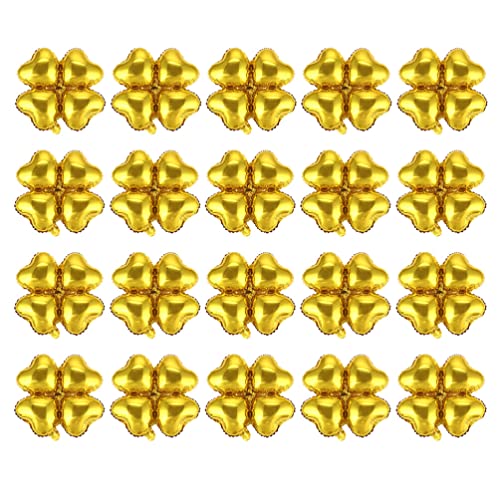 NUOBESTY 50Pcs St Patricks Day Shamrock Clover Balloon Shamrock Foil Aluminum Balloons 4 Leaf Clover Balloons for Birthday Wedding Party Decors Photo Props Golden - Image 1