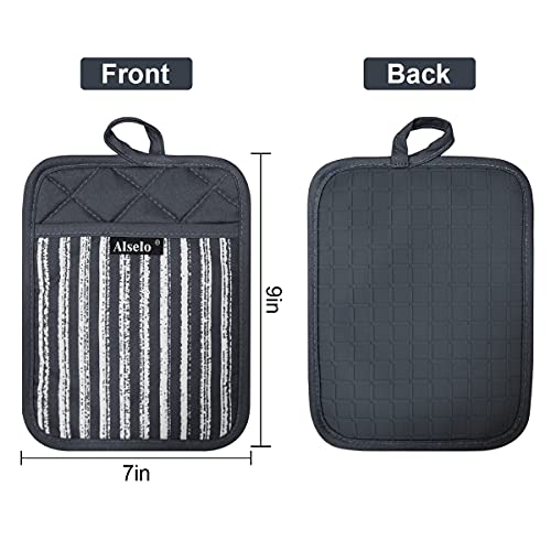 Alselo Silicone Pot Holders Set of 3 Heat Resistant & Non Slip Potholders, Professional Oven Hot Pads with Pockets Mitts for Kitchen Cooking Baking Barbecue - Image 2