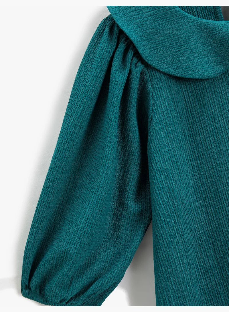 KOTON Wide Peter Pan Neck Dress Puff Sleeve Tiered Ruffled