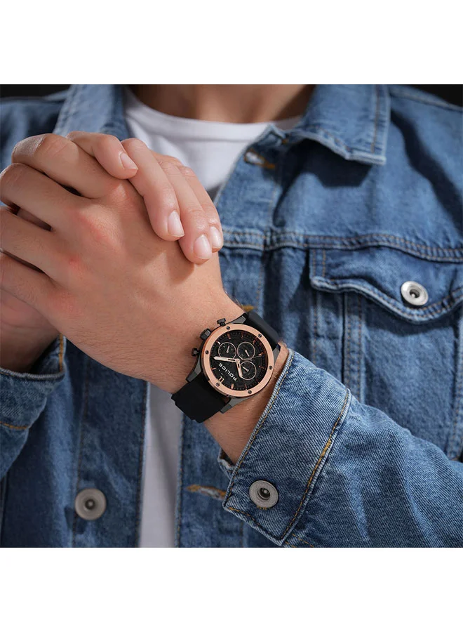Police  Men's Knotty Black Dial Black Silicone Strap Multifunction Watch for Men - 42mm for Men | Best Price UAE
