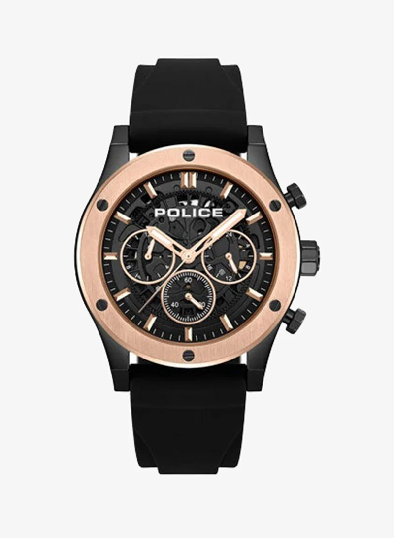 بوليس Knotty Black Dial Black Silicone Strap Multifunction Watch for Men - 42mm