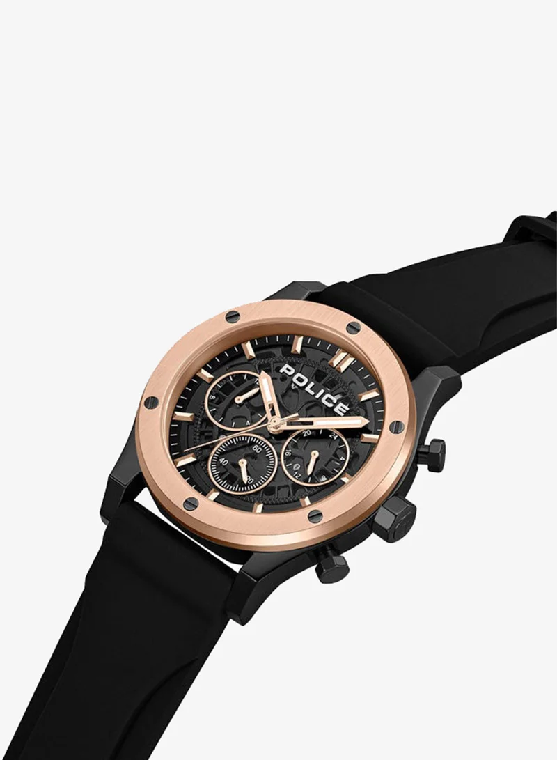 بوليس Knotty Black Dial Black Silicone Strap Multifunction Watch for Men - 42mm