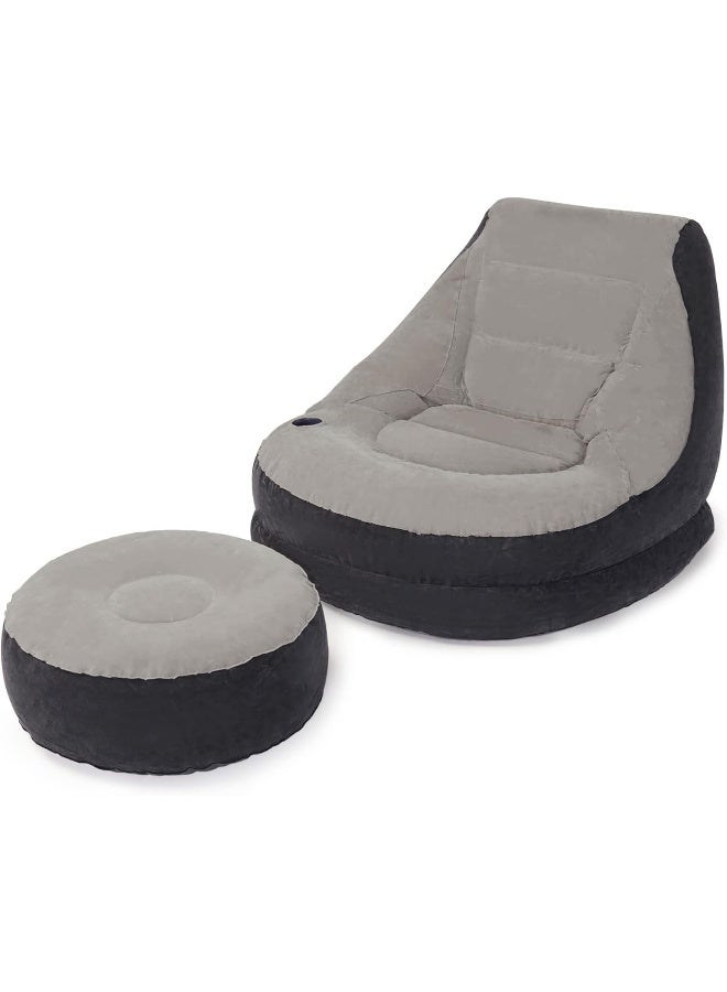 INTEX Ultra Lounge Living Room Air Furniture Inflatable Sofa Set With Ottoman Footrest Grey/Black - Image 1