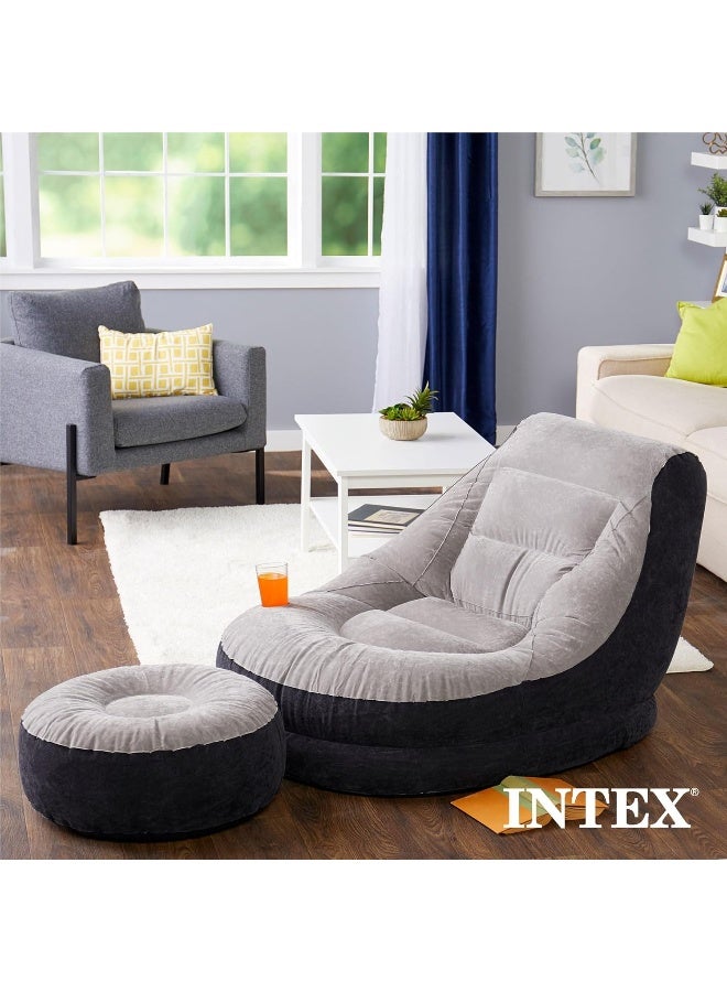 INTEX Ultra Lounge Living Room Air Furniture Inflatable Sofa Set With Ottoman Footrest Grey/Black - Image 2