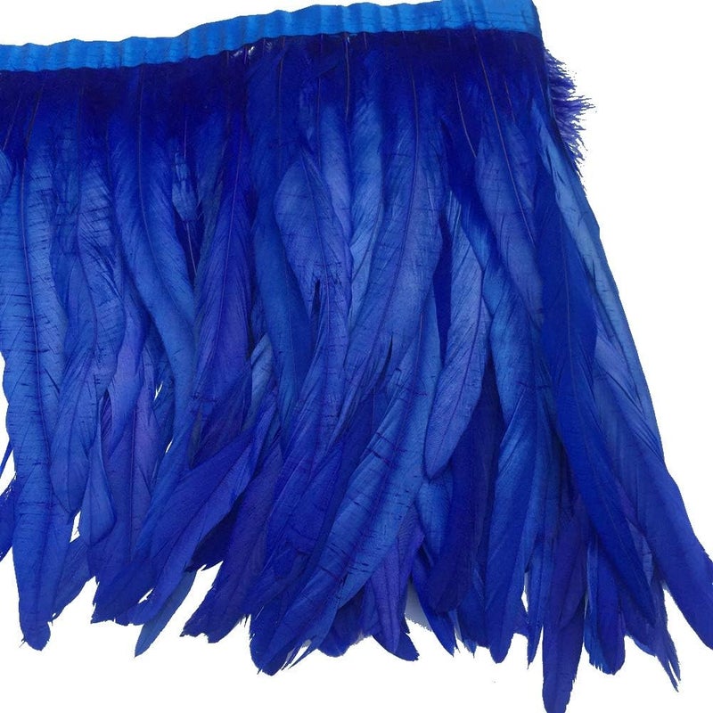 Rooster Hackle Feather Fringe Trim 10-12inch in Width Pack of 1 Yard(Royal Blue)