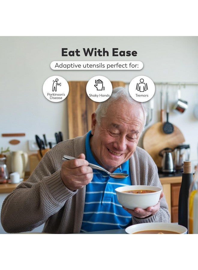 BUNMO BUNMO Utensils for Elderly, Arthritis, Weak Hand Grip & Handicapped - Convenient Travel Pouch - for Tremors and Parkinsons Patients - Stainless Steel - Eat Independently - Weighted 4 Piece Set - Image 1