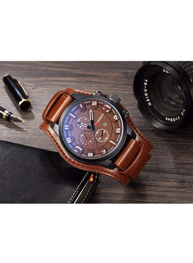 CURREN Men's 45mm Brown Chronograph Watch 8225 - Water Resistant 10ATM with Stainless Steel Case, Genuine Leather Strap & Tachymeter Bezel, Date Window & Luminous Hands - for Outdoor, Business & Casual Wear - Image 4