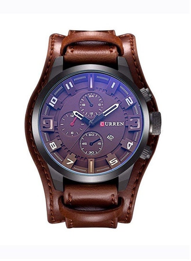 CURREN Men's 45mm Brown Chronograph Watch 8225 - Water Resistant 10ATM with Stainless Steel Case, Genuine Leather Strap & Tachymeter Bezel, Date Window & Luminous Hands - for Outdoor, Business & Casual Wear - Image 1
