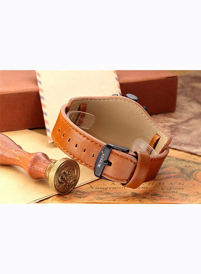CURREN Men's 45mm Brown Chronograph Watch 8225 - Water Resistant 10ATM with Stainless Steel Case, Genuine Leather Strap & Tachymeter Bezel, Date Window & Luminous Hands - for Outdoor, Business & Casual Wear - Image 3