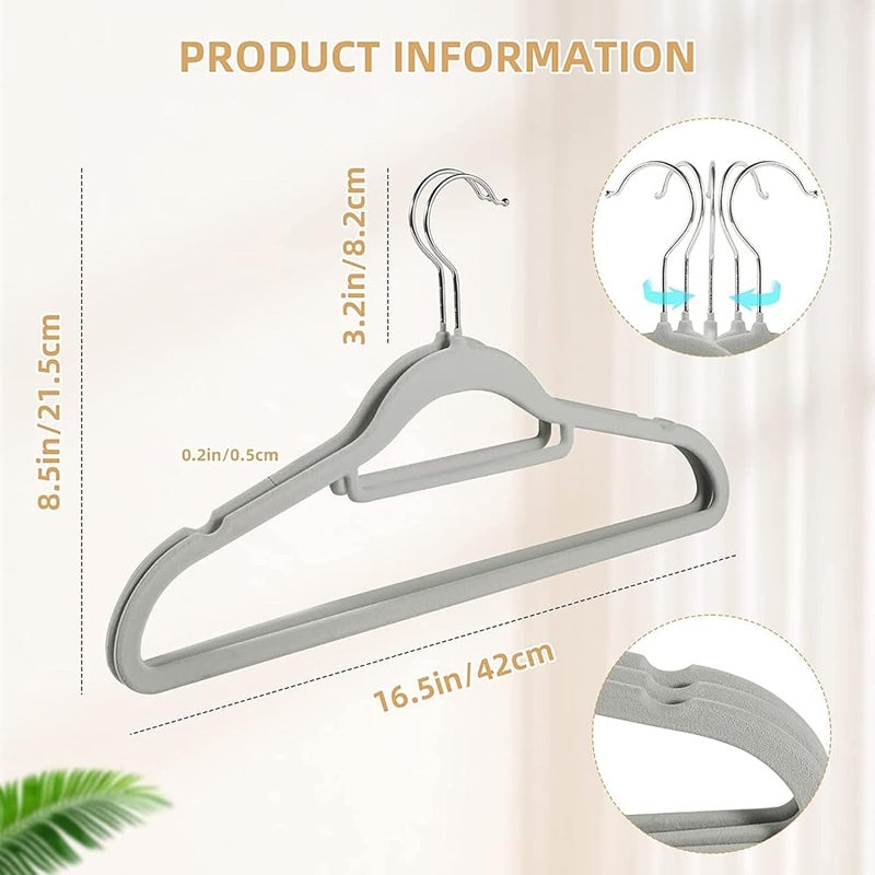 Tycom Clothes Hangers (50 Pack) Velvet - Ultra Thin Space Saving Coats Clothes Hangers Non-Slip Suit Hangers with 360 Degree Swivel Hook Hold Up-to 5KG for Jackets, Pants, Dress- 50p Grey - Image 2