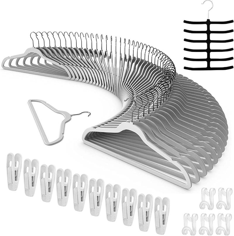 Tycom Clothes Hangers (50 Pack) Velvet - Ultra Thin Space Saving Coats Clothes Hangers Non-Slip Suit Hangers with 360 Degree Swivel Hook Hold Up-to 5KG for Jackets, Pants, Dress- 50p Grey - Image 1