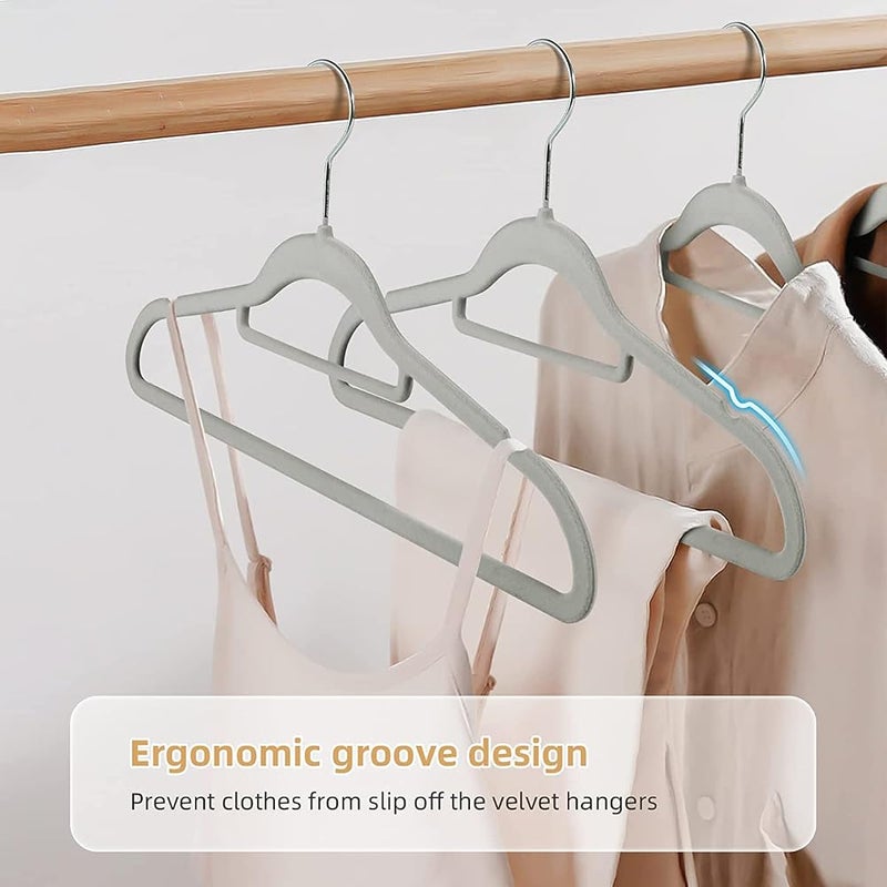 Tycom Clothes Hangers (50 Pack) Velvet - Ultra Thin Space Saving Coats Clothes Hangers Non-Slip Suit Hangers with 360 Degree Swivel Hook Hold Up-to 5KG for Jackets, Pants, Dress- 50p Grey - Image 3