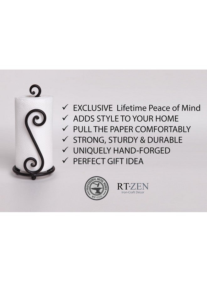 RTZEN Matte Black Paper Towel Holder Countertop - Decorative Farmhouse Paper Towel Roll Holder - Rustic Metal Modern Stand for Kitchen or Bathroom (Swirl) - Image 2