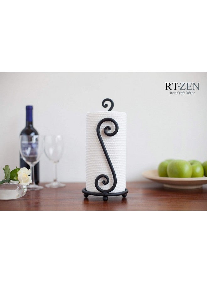 RTZEN Matte Black Paper Towel Holder Countertop - Decorative Farmhouse Paper Towel Roll Holder - Rustic Metal Modern Stand for Kitchen or Bathroom (Swirl) - Image 3