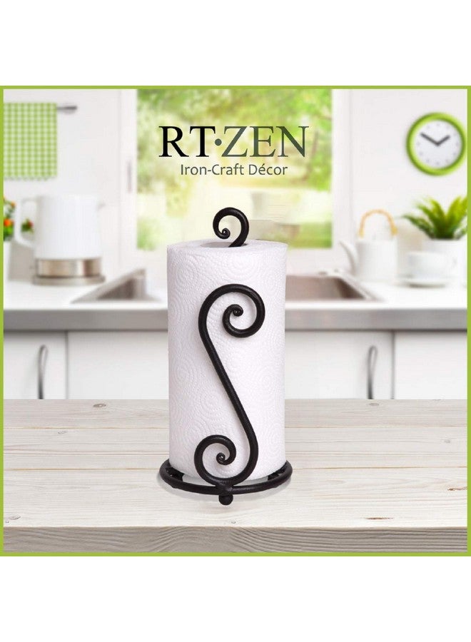 RTZEN Matte Black Paper Towel Holder Countertop - Decorative Farmhouse Paper Towel Roll Holder - Rustic Metal Modern Stand for Kitchen or Bathroom (Swirl) - Image 4