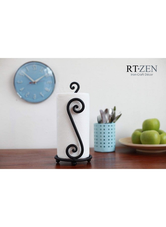 RTZEN Matte Black Paper Towel Holder Countertop - Decorative Farmhouse Paper Towel Roll Holder - Rustic Metal Modern Stand for Kitchen or Bathroom (Swirl) - Image 5