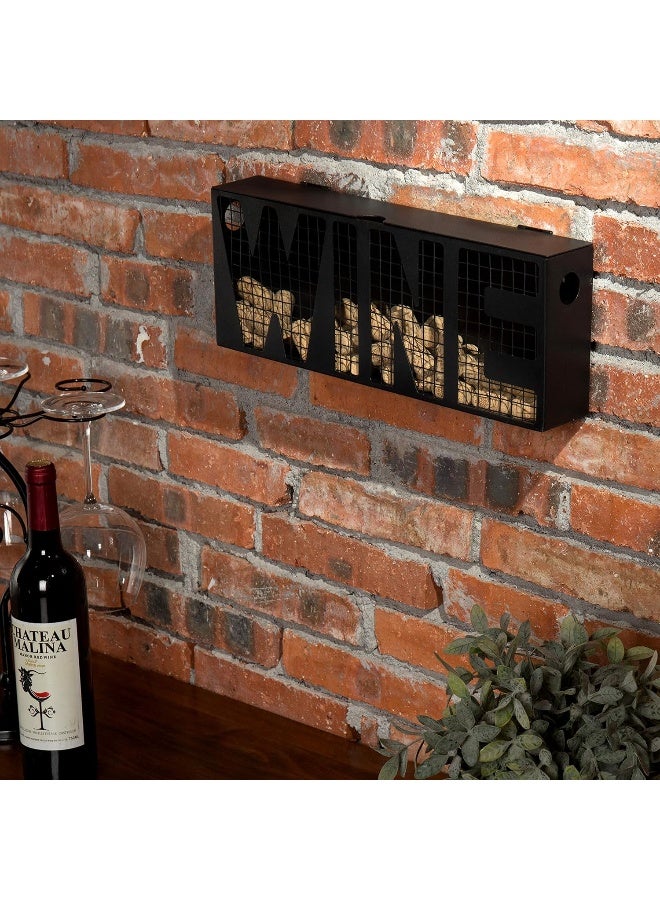 MyGift Wall Mounted Black Metal Wine Cork Storage Holder/Decorative Bin With Top Lid And Wine Cutout Wire Design  - Image 1