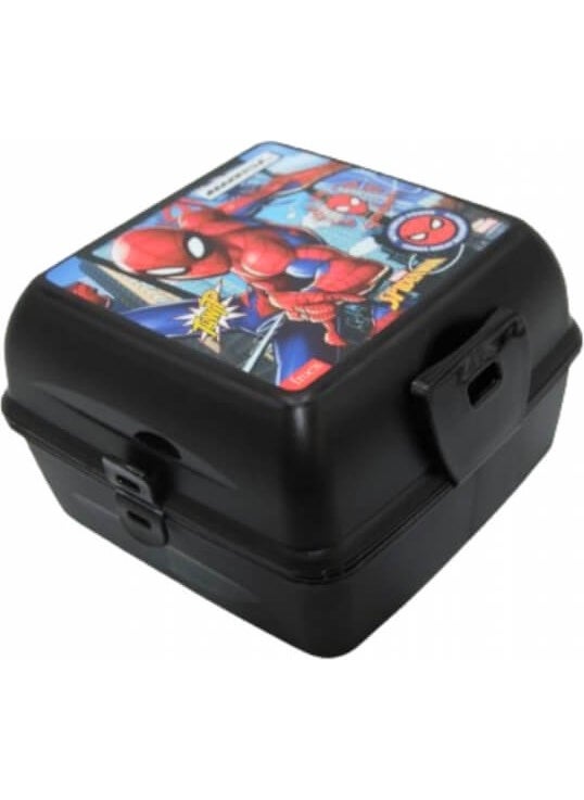 Piev - 2 Compartment Locking Spiderman Lunch Box with Fork and Spoon Black - Image 1