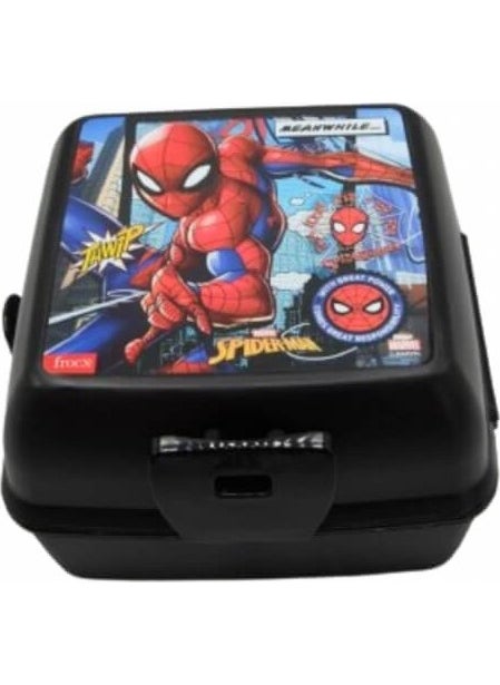 Piev - 2 Compartment Locking Spiderman Lunch Box with Fork and Spoon Black - Image 1