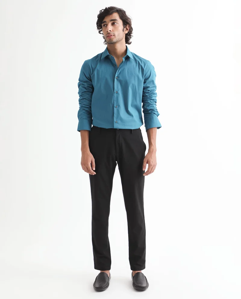 Rare Rabbit Rare Rabbit Men's Neutronss Petrol Cotton Polyester Fabric Full Sleeves Solid Shirt