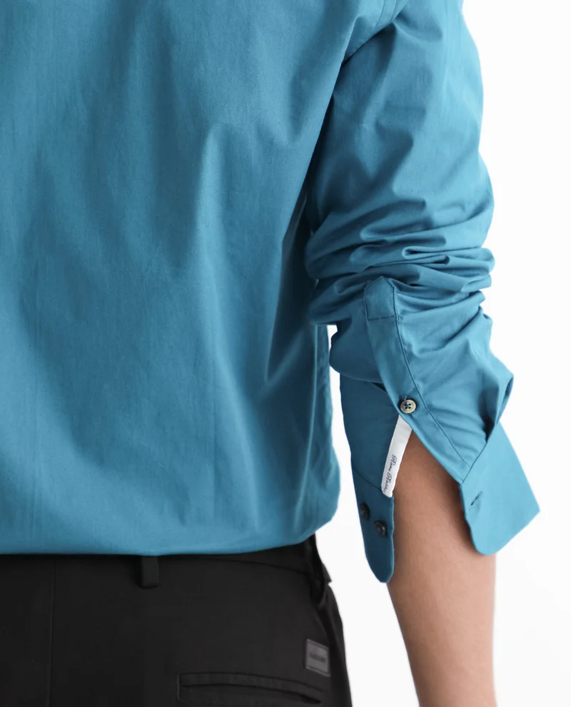 Rare Rabbit Rare Rabbit Men's Neutronss Petrol Cotton Polyester Fabric Full Sleeves Solid Shirt