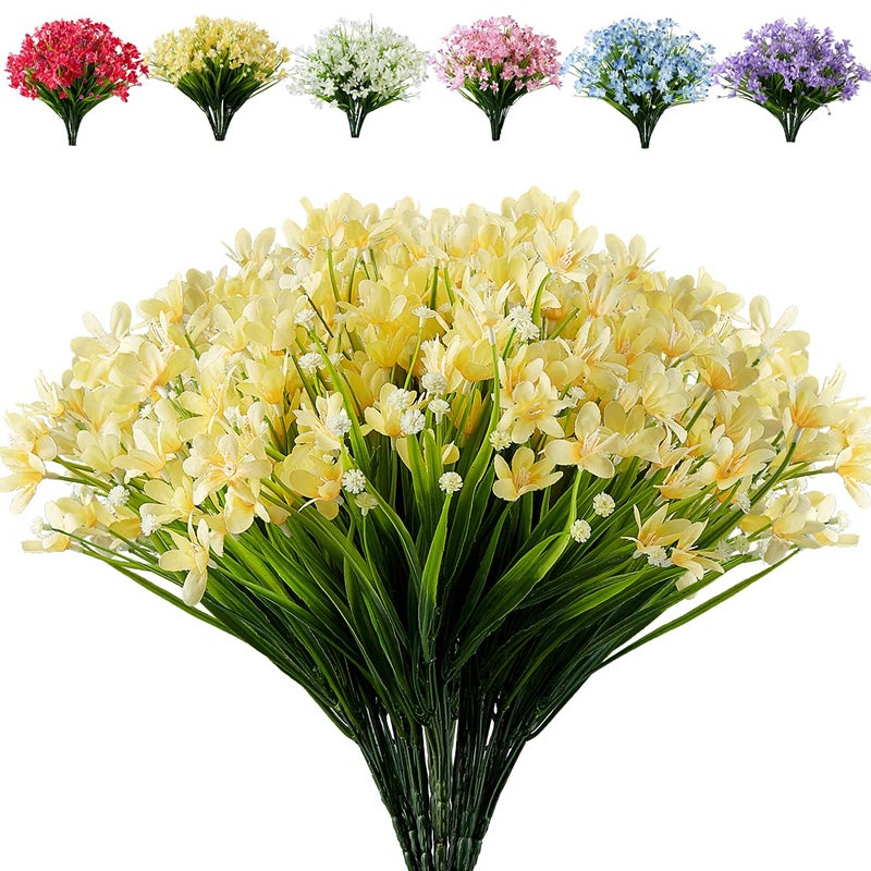 JOYGAR 8 Bundles Artificial Flowers Fake Daffodils Flowers UV Resistant No Fade Faux Greenery Faux Plastic Lotus for Wedding Garden Hanging Planter Indoor Porch Patio Office Home DecorationYellow