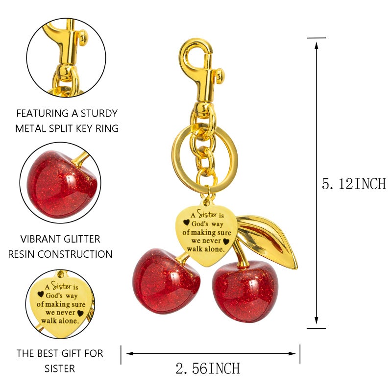 Poitvd Cherry Keychains Bag Charms Purse for Sister from Sister Brother, Car Key Chains Women Cute Gifts for Birthday Mothers Christmas Valentine Bag Purse Accessory - Image 3